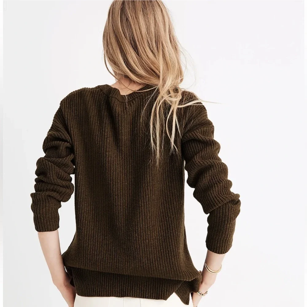 Madewell Thompson Pocket Pullover Sweater Dark Olive Green Oversized Ribbed M